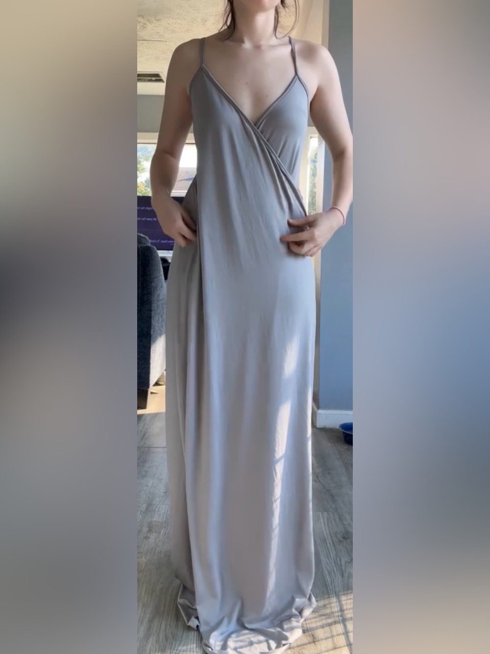 Light Gray Spaghetti-Strap Wrap Maxi Dress